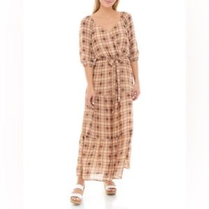Luxology Women's Puff Sleeve Plaid Maxi Dress XL